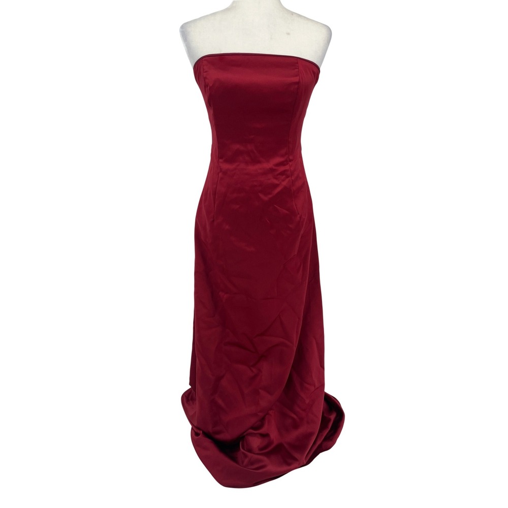 Jim Hjelm Occasions Gown Womens 6 Red Excellent Strapless Satin Maxi 5207
